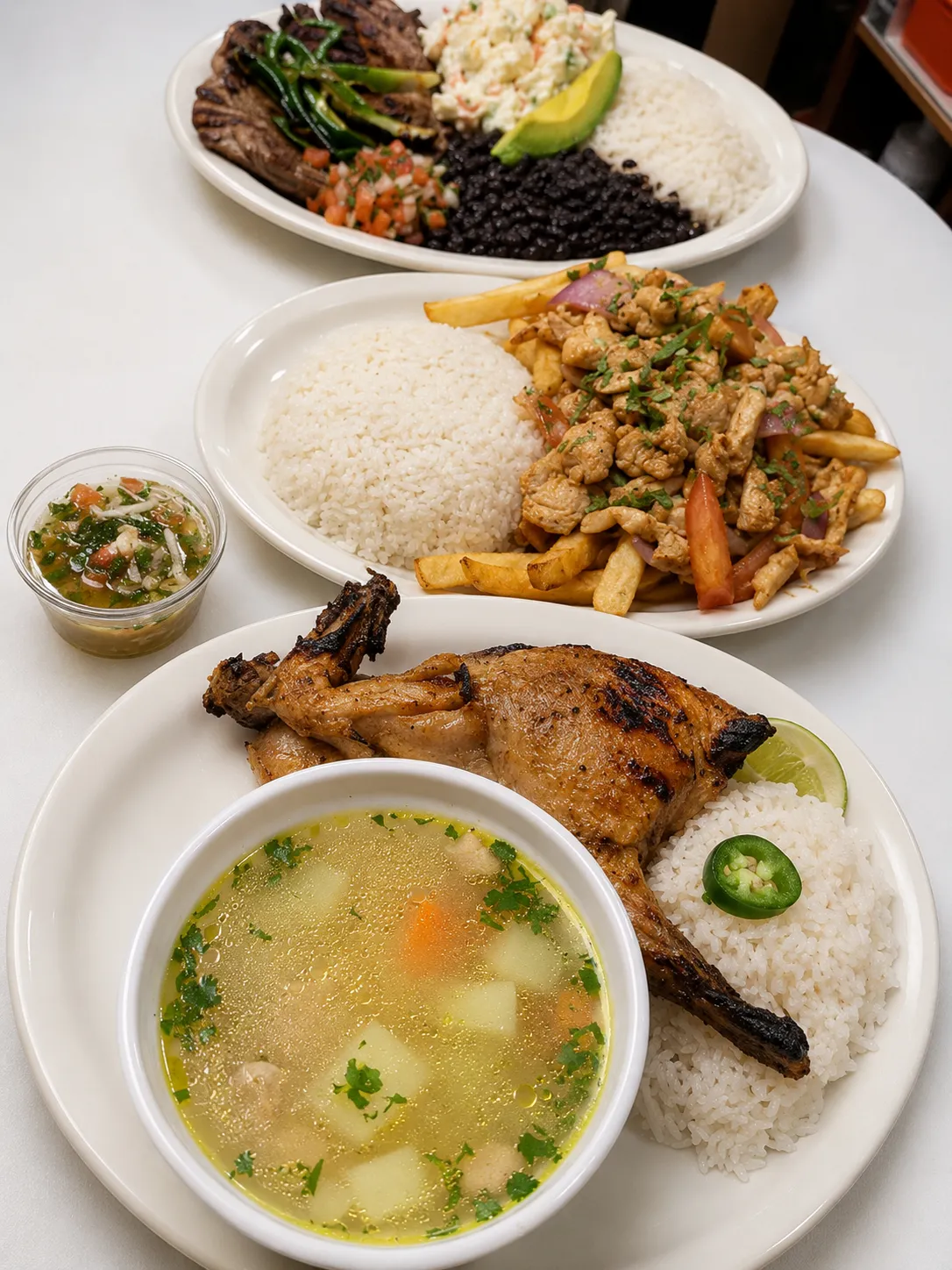 Sopa de gallina con pollo salteado y carne asada at Tikal Deli in Stamford CT
